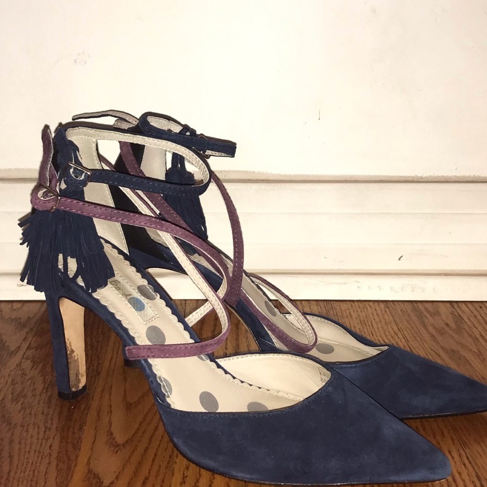 Boden Navy Purple Suede Point Toe Heel Tassel - Picture 8 of 16